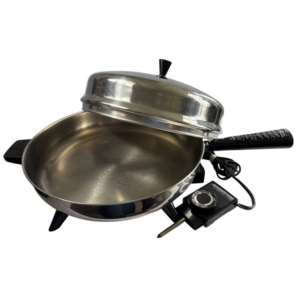 Farberware Aluminum Clad Electric Skillet Fry Pan 12-inch Silver Vintage Cook